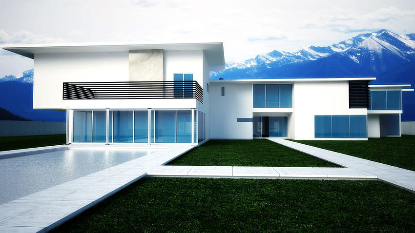 Modern House Rendering-Arbeiten. HD-Hintergrundbild