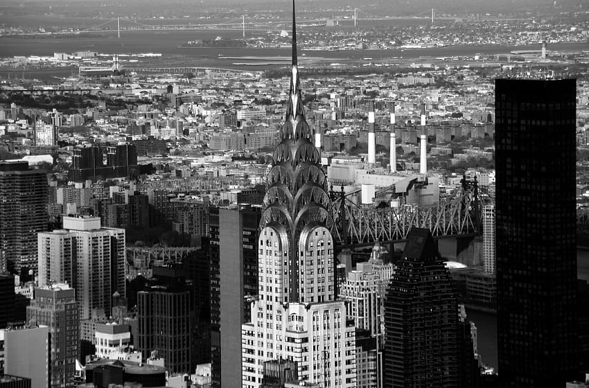 widok z lotu ptaka, architektura, czarno-biały, czarno-biały, Budynki, biznes, Miasto, Pejzaż miejski, śródmieście, finanse, punkt orientacyjny, metropolita, nowoczesny, monochromia, Nowy Jork, gabinet, panoramiczny, niebo, sylwetka na tle nieba, drapacz chmur , biuro w Nowym Jorku Tapeta HD