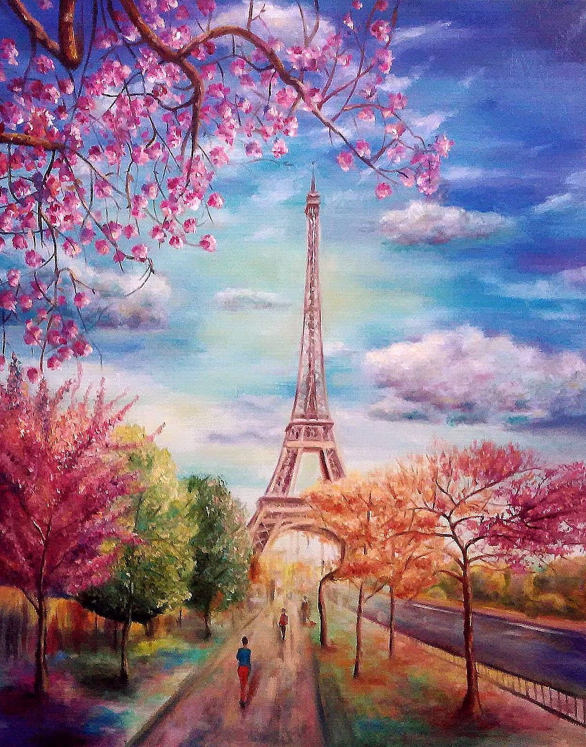 Arte da primavera da Torre Eiffel, aquarela de Paris Papel de parede de celular HD