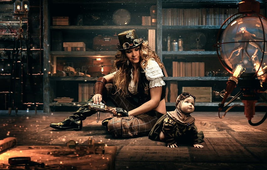 girl, room, family, steampunk, steampunk for , section ситуации HD wallpaper
