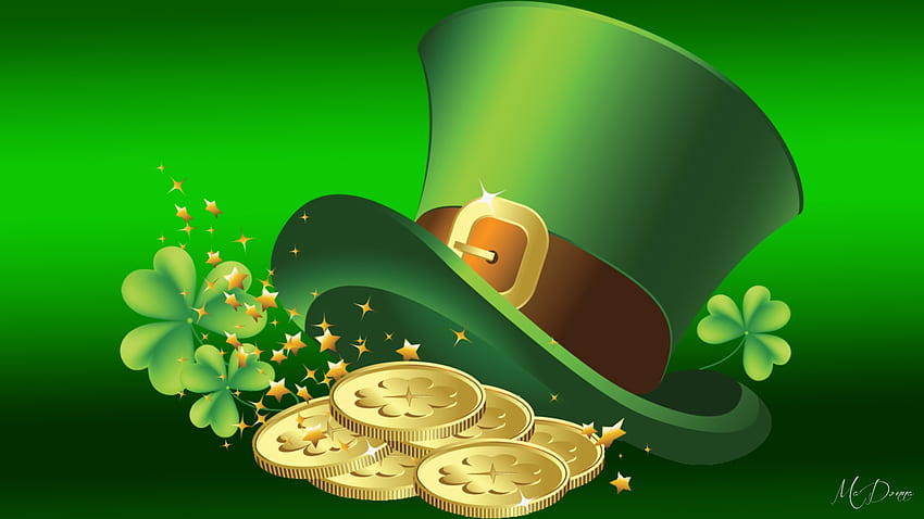 Saint Patricks Day, Firefox theme, Irish, Irland, gold coins, top hat, green HD wallpaper