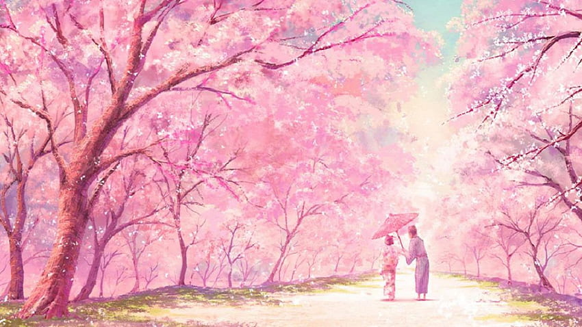 Anime kimono pasangan pohon merah muda . . 669977, Laptop Anime Merah Muda Wallpaper HD