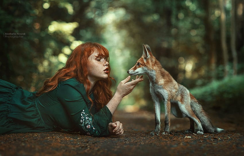 My beauty!, animal, model, marketa novak, vulpe, redhead, girl, fox, woman HD wallpaper