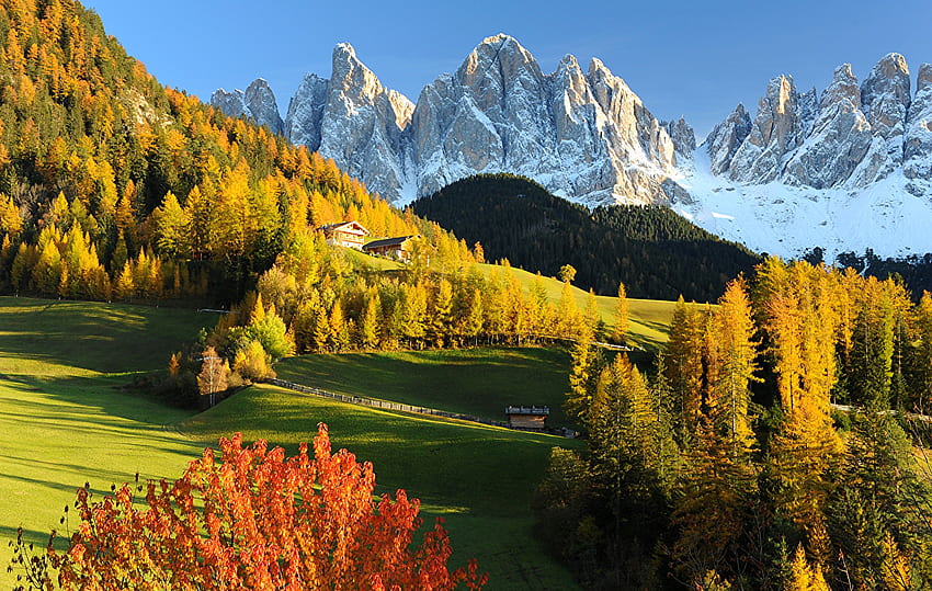Italy Dolomites Val Gardena Autumn Nature HD wallpaper