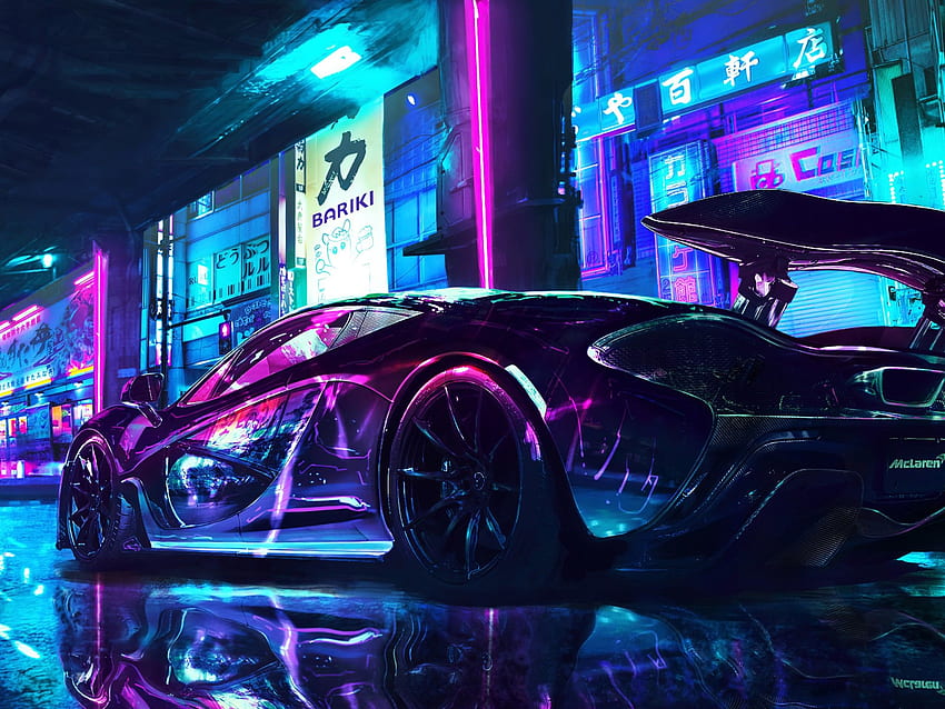 Cyberpunk, McLaren, Supercars, ศิลปะนีออน, รถยนต์, Neon Sport Car วอลล์เปเปอร์ HD