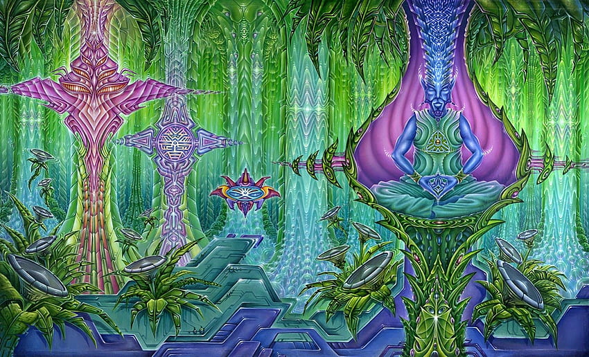 Psychedelic Forest, blau, Pflanzen, psychedelisch, Farben, lila, pink, abstrakt, Lautsprecher, grün, Bäume, Natur, Wald HD-Hintergrundbild