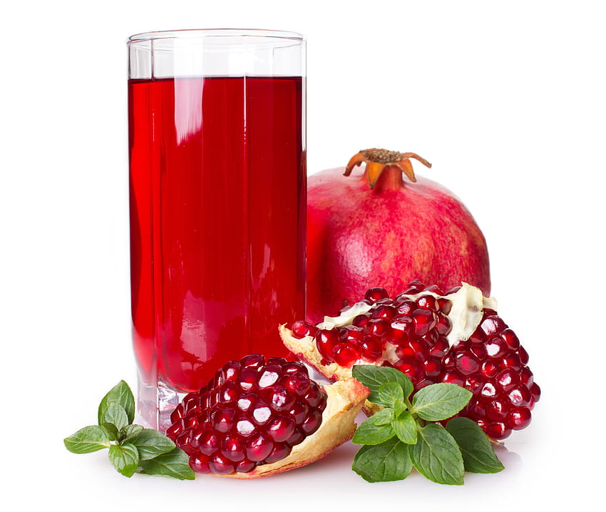 Juice, Fruit, Pomegranate, Highball glass, Black background, Two, Foliage , Pomegranate Fruit HD wallpaper