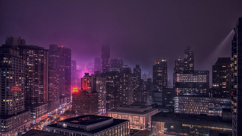 Мъгливи градски светлини, мъглива нощ HD тапет