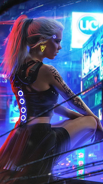 Wallpaper girl, art, beautiful, cyberpunk girl for mobile and