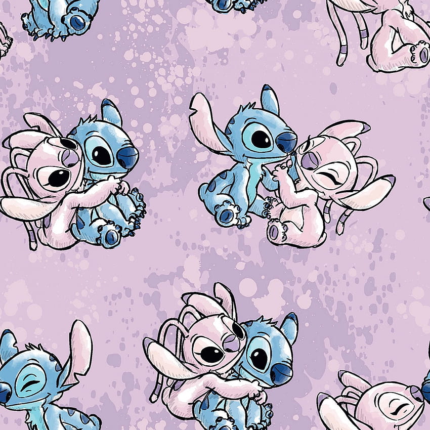 Disney Lilo & Stitch Angel สีน้ำลาเวนเดอร์ 100% Cotton คู่รักสติชและนางฟ้า วอลล์เปเปอร์โทรศัพท์ HD