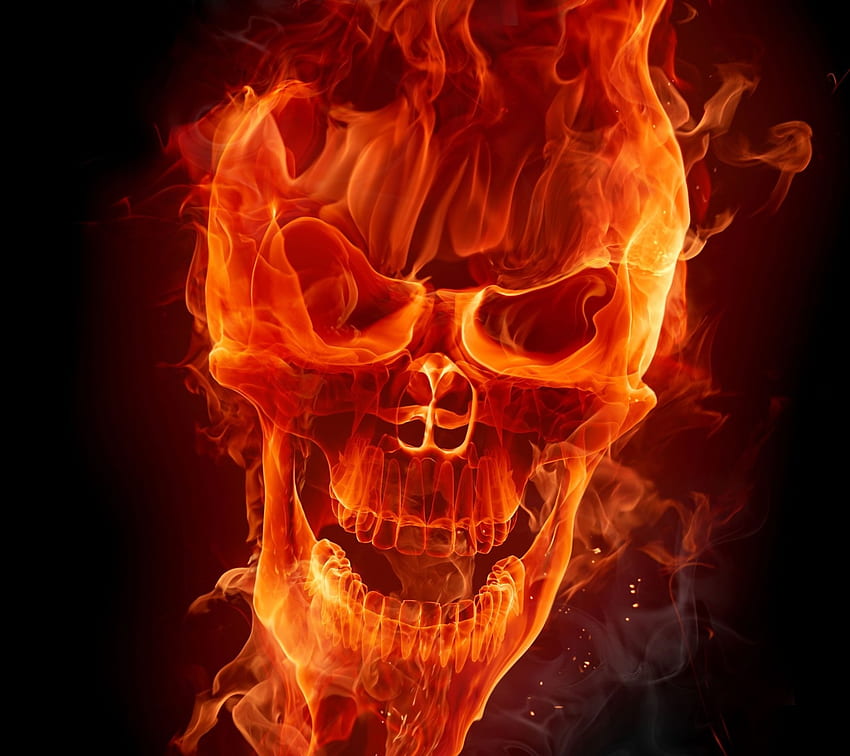 Пламтящ череп, неоново червен череп HD тапет