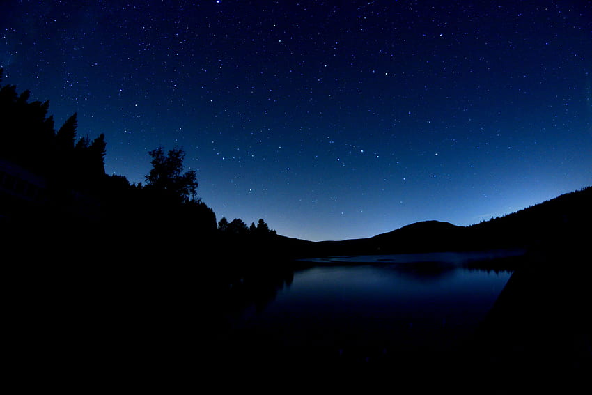 Landscape, Night, Lake, Dark, Starry Sky HD wallpaper