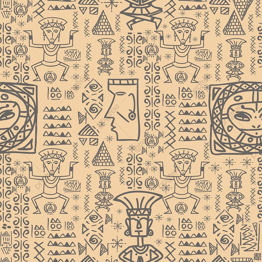 アフリカ エジプト スタイルのシームレスなパターン ベクトルとアステカの部族ファンキー, アンティーク, エスニック, 装飾的な透明な背景のための, 古代アステカの PNG とベクトル HD電話の壁紙
