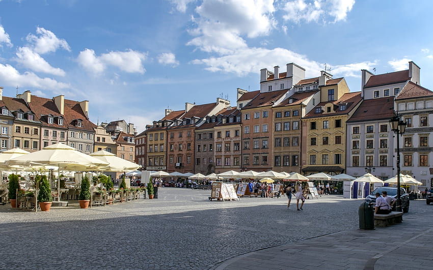 Marketplace in Warsaw, Poland, marketplace, houses, Poland, Warsaw HD wallpaper