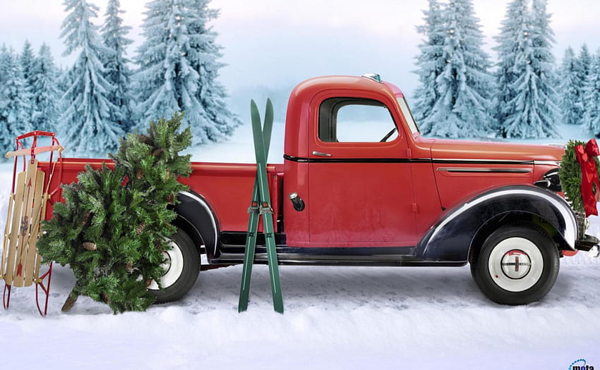It's A Ford Christmas, ford, christmas, truck, tree HD wallpaper