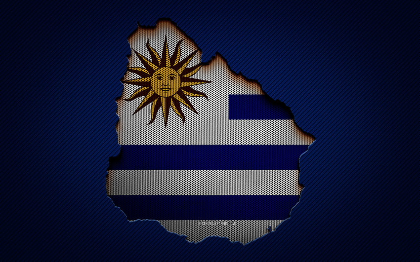 Uruguay map, , South American countries, Uruguayan flag, blue carbon background, Uruguay map silhouette, Uruguay flag, South America, Uruguayan map, Uruguay, flag of Uruguay HD wallpaper
