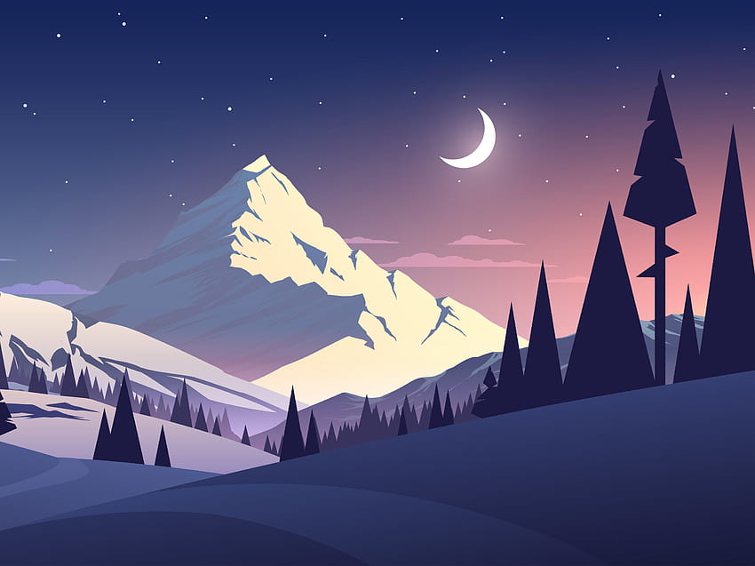 Night Mountains Summer Illustration Resolution , Artist , , and Background, 2732X2048 HD тапет