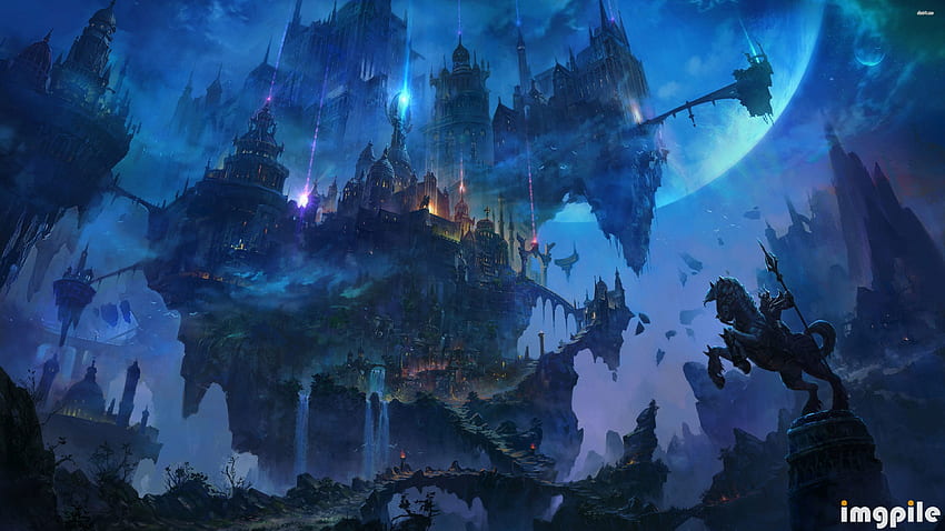 elaborate castle in the sky fantasy HD wallpaper