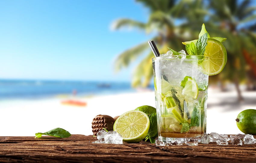 cocktail, estate, spiaggia, fresco, mare, paradiso, bibita, Mojito Sfondo HD