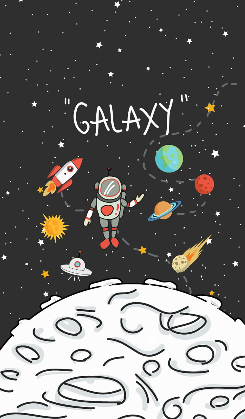 Neuester schwarzer Hintergrund für Smartphones 2019. Galaxy, Planet Cartoon HD-Handy-Hintergrundbild