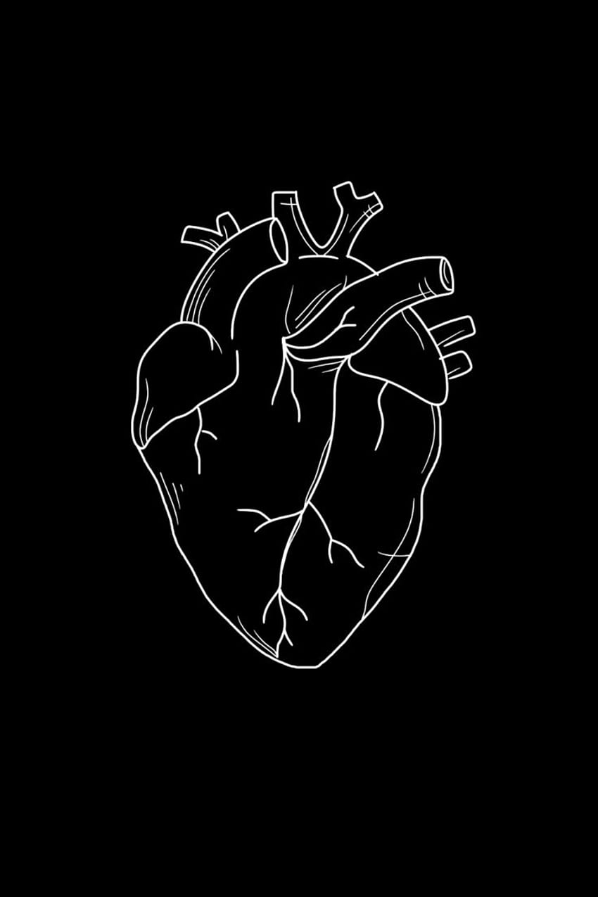BadWinter のアナトミカル ハートの黒と白の iPhone ケース。 白黒アートの描画, 心臓の描画, 解剖学的な心臓の描画, 売買 HD電話の壁紙