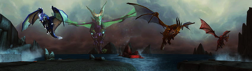 Ich habe einen Dragon Aspects Dual Monitor erstellt, indem ich einige Screenshots zusammengefügt habe, die ich in Dragon Soul aufgenommen habe! : Wow, World of Warcraft Dual-Monitor HD-Hintergrundbild