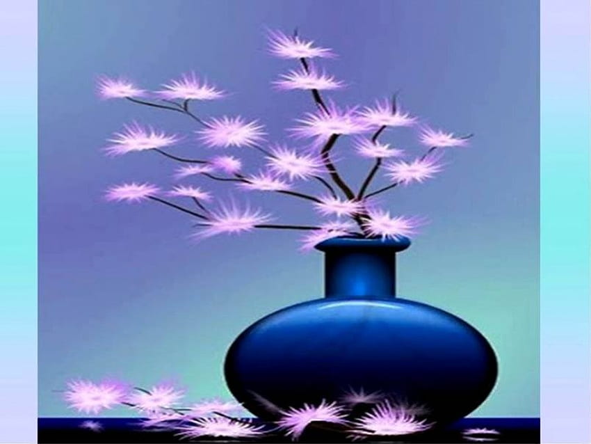 Vase de Chine bleu, vase bleu, art, fleurs roses orientales Fond d'écran HD