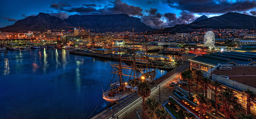 Cape Town, Table Mountain, South Africa, Sea, Waterfront, Clouds, Evening / and Mobile Background HD wallpaper