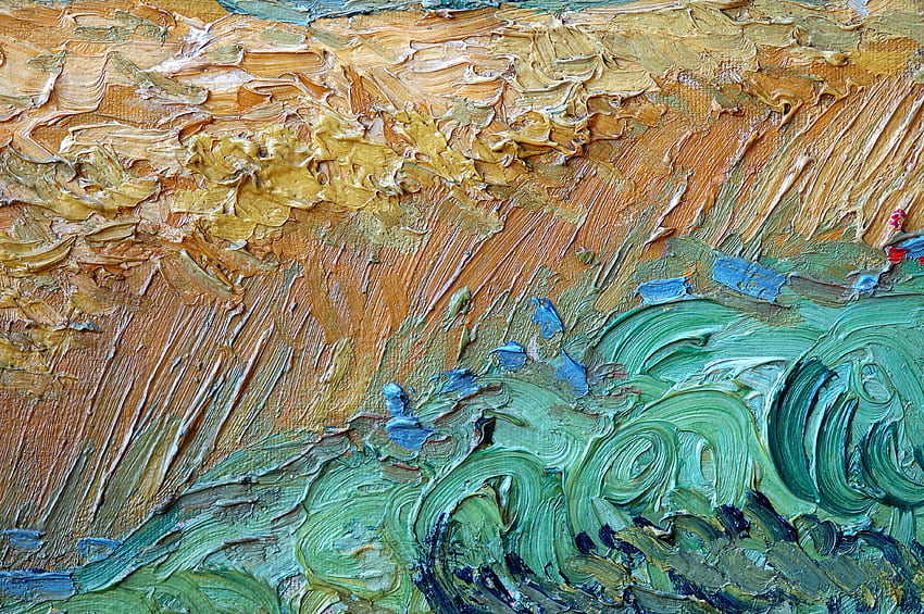 Pola pszenicy, Vincent Van Gogh, Tekstura, Tekstury, Farba, Płótno, Masło, Olej, Pole pszenicy z cyprysami Tapeta HD