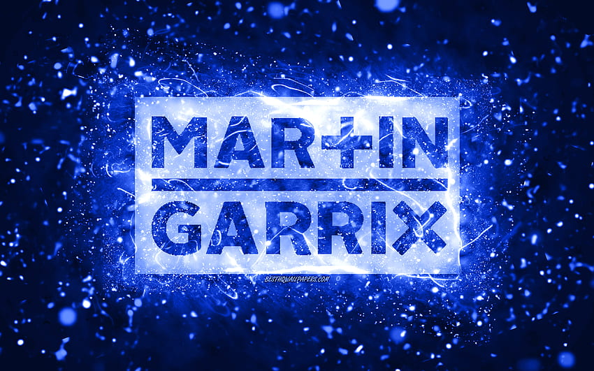 Martin Garrix 진한 파란색 로고, 네덜란드 DJ, 진한 파란색 네온 조명, 독창적이고 진한 파란색 추상 배경, Martijn Gerard Garritsen, Martin Garrix 로고, 음악 스타, Martin Garrix HD 월페이퍼