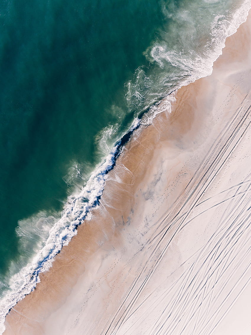 Naturaleza, agua, playa, arena, vista desde arriba, océano, espuma, surf fondo de pantalla del teléfono