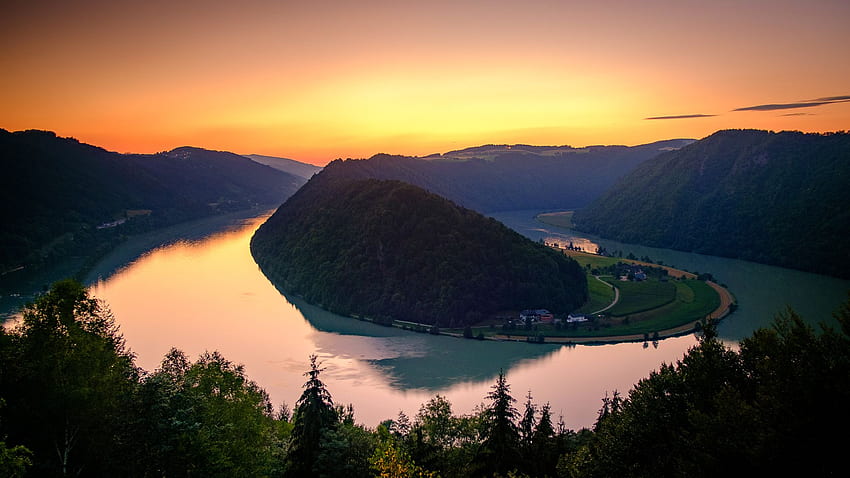 O rio Danúbio ao pôr do sol, Áustria: papel de parede HD