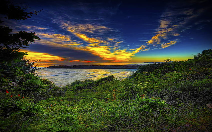 คุณทำมันอีกแล้ว เกาะ ทะเล สีสัน หญ้า เรย์ ต้นไม้ เมฆ ธรรมชาติ ท้องฟ้า วอลล์เปเปอร์ HD