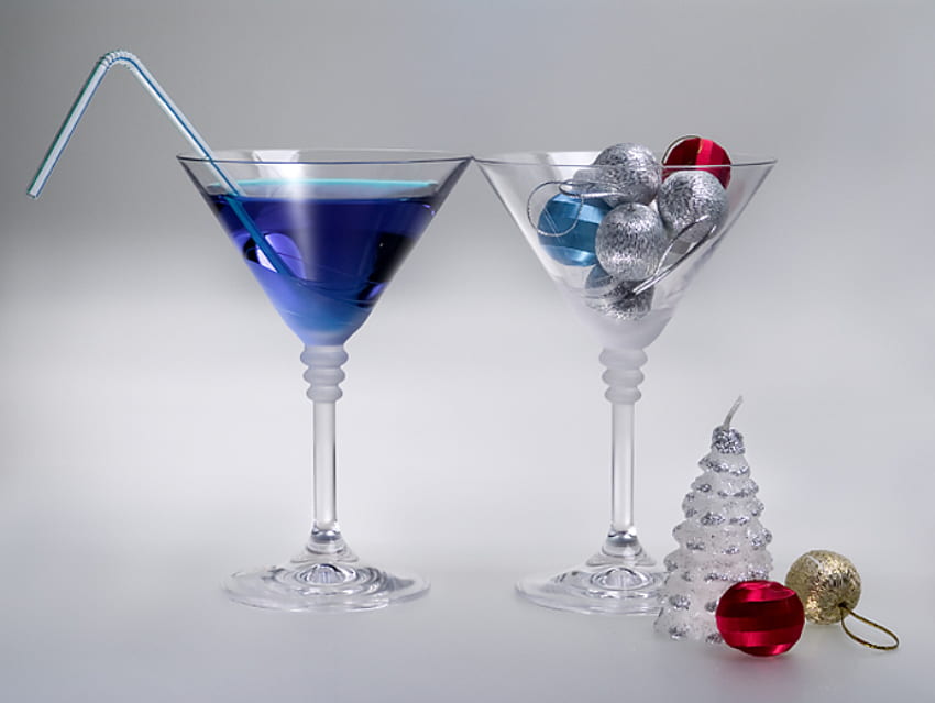 The holiday cocktail, blue, cocktail, holiday, globe, red, colors, fir tree, drink HD wallpaper