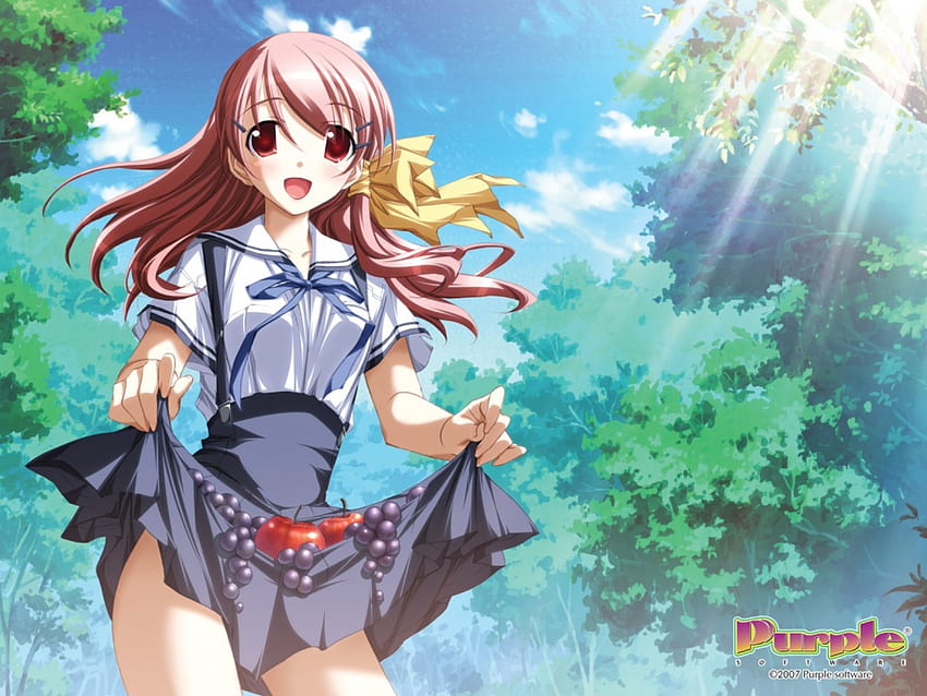 Fruit Picking, anime girl, anime, smile, cute, fruit HD wallpaper