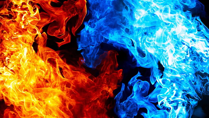 Червен пламък, син огън, абстрактни произведения на изкуството на живо HD тапет
