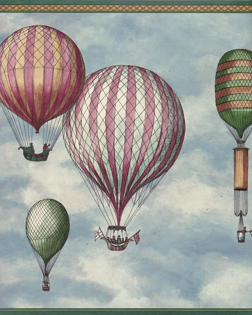 Balloon dirigible hot air airship flag border Vintage HD phone wallpaper