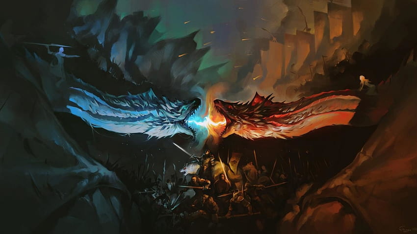 Dragon Battle Fire Vs Ice Game Of Thrones Laptop voll, Filme HD-Hintergrundbild