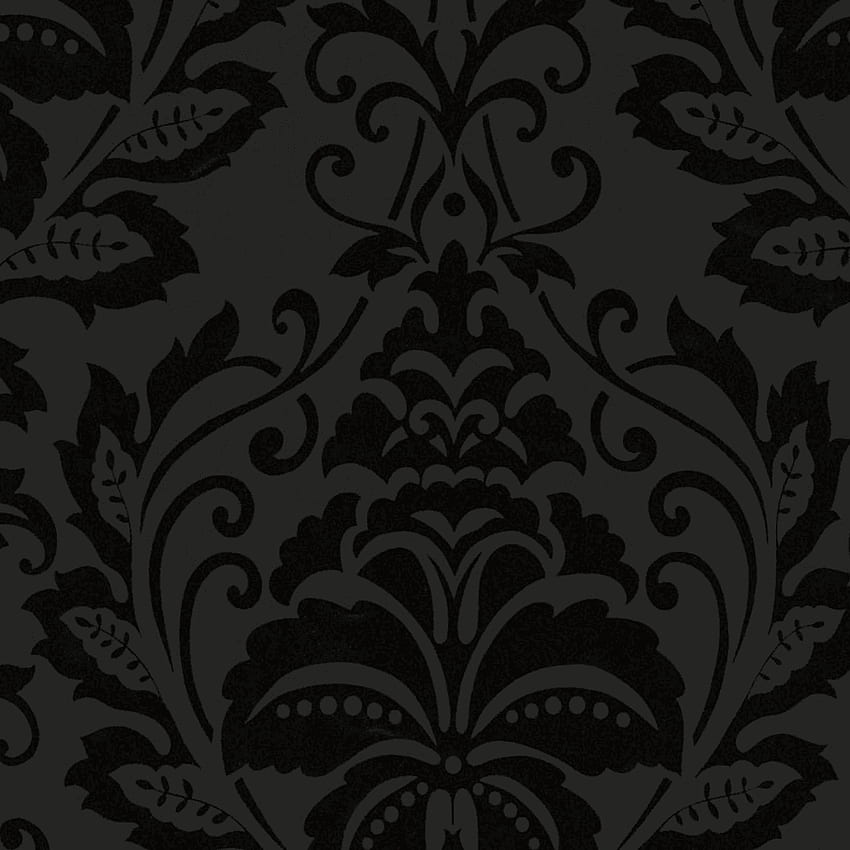 AS Creation Flock Floral Damask Pattern Metallic Embossed Motif 255426 - สีดำ ฉันต้องการ วอลล์เปเปอร์โทรศัพท์ HD