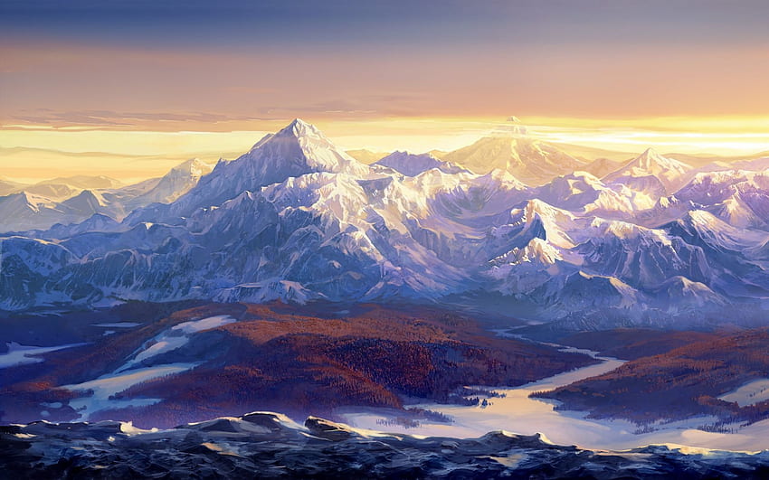 Snow Mountains Painting . Snow Mountains Painting stock HD wallpaper ...