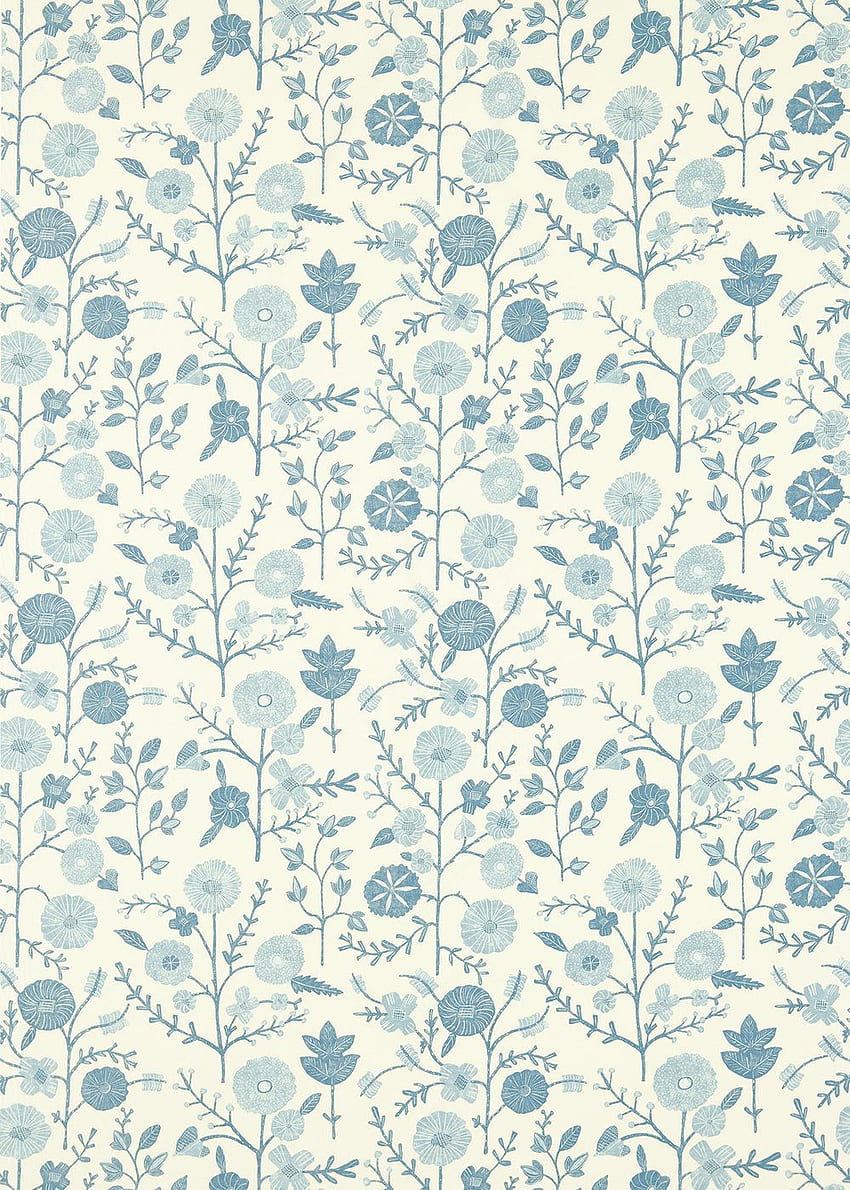 Batik Garden Mineral Blue por Sanderson - Tecido Papel de parede de celular HD
