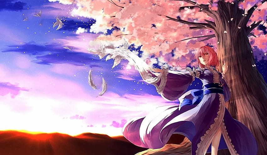 Koleksi Touhou Sakura saigyouji yuyuko Anime Perempuan Pohon Anime Cherry Blossom Gadis Wallpaper HD