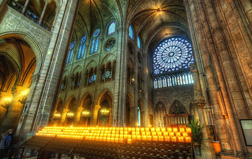 votive candles in majestic church r, votive, window, columns, candles, r, church HD wallpaper