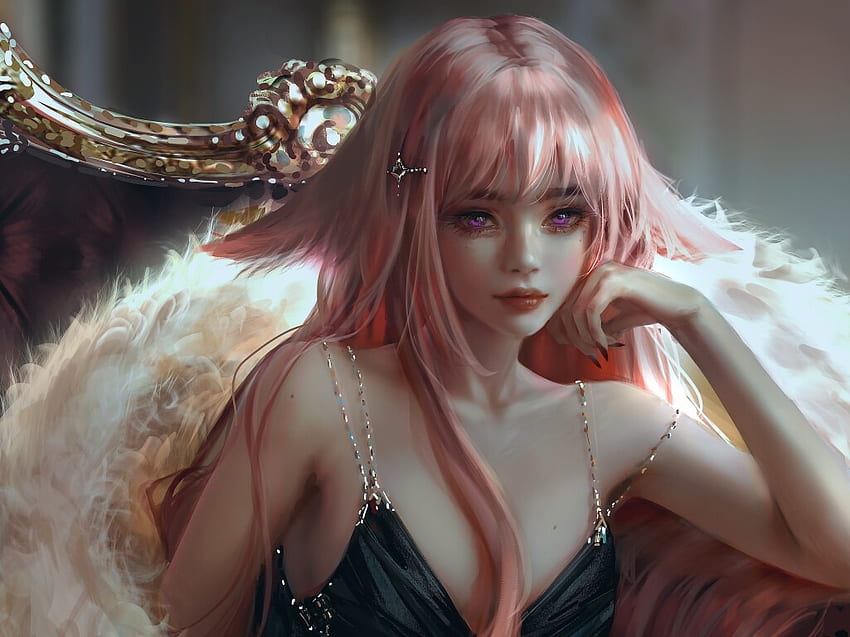 Yae Miko, art, fox, pink, fantasy, ears, nixeu, girl HD wallpaper