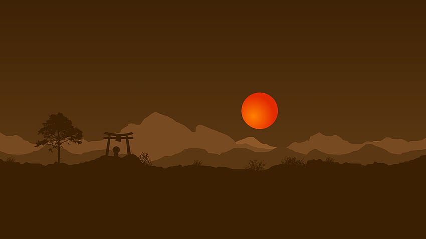 puesta de sol, minimalista, marrón, simple, Puesta de sol japonesa fondo de pantalla