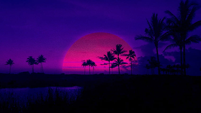 Retro Miami Sunset, Vaporwave Sunset HD wallpaper