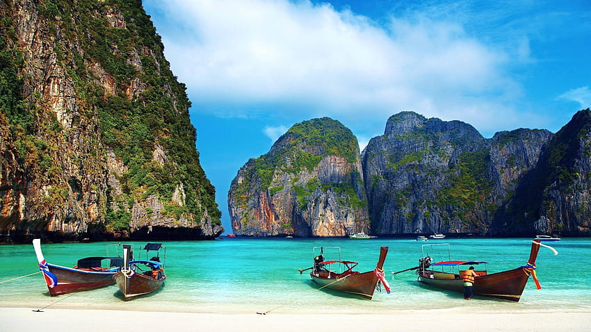 Thailand Tropics Beach Boat HD wallpaper