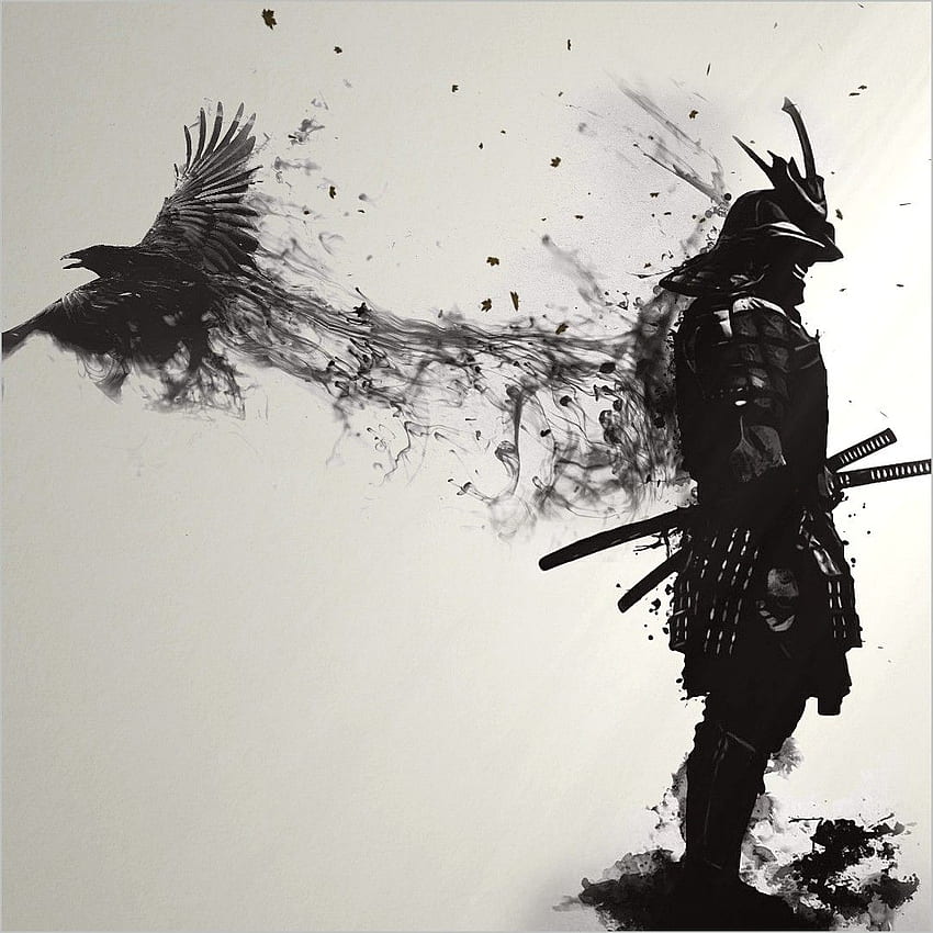 Samurai epico con corvo. Opere d'arte samurai, samurai, stampe d'arte giapponesi Sfondo del telefono HD
