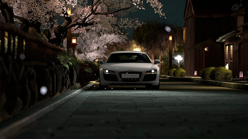 Audi R8 รถยนต์ รถยนต์ Cherry Blossoms ไฟหน้า เวลากลางคืน Super, Audi R8 ด้านหน้า วอลล์เปเปอร์ HD