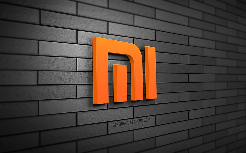 Logo Xiaomi 3D, muro di mattoni grigio, creativo, marchi, logo Xiaomi, arte 3D, Xiaomi Sfondo HD